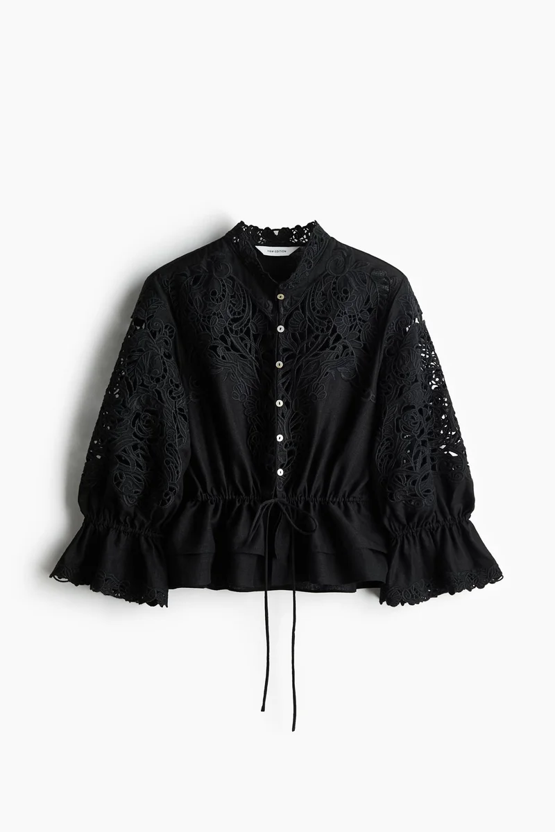 H&M Linen-blend broderie anglaise blouse